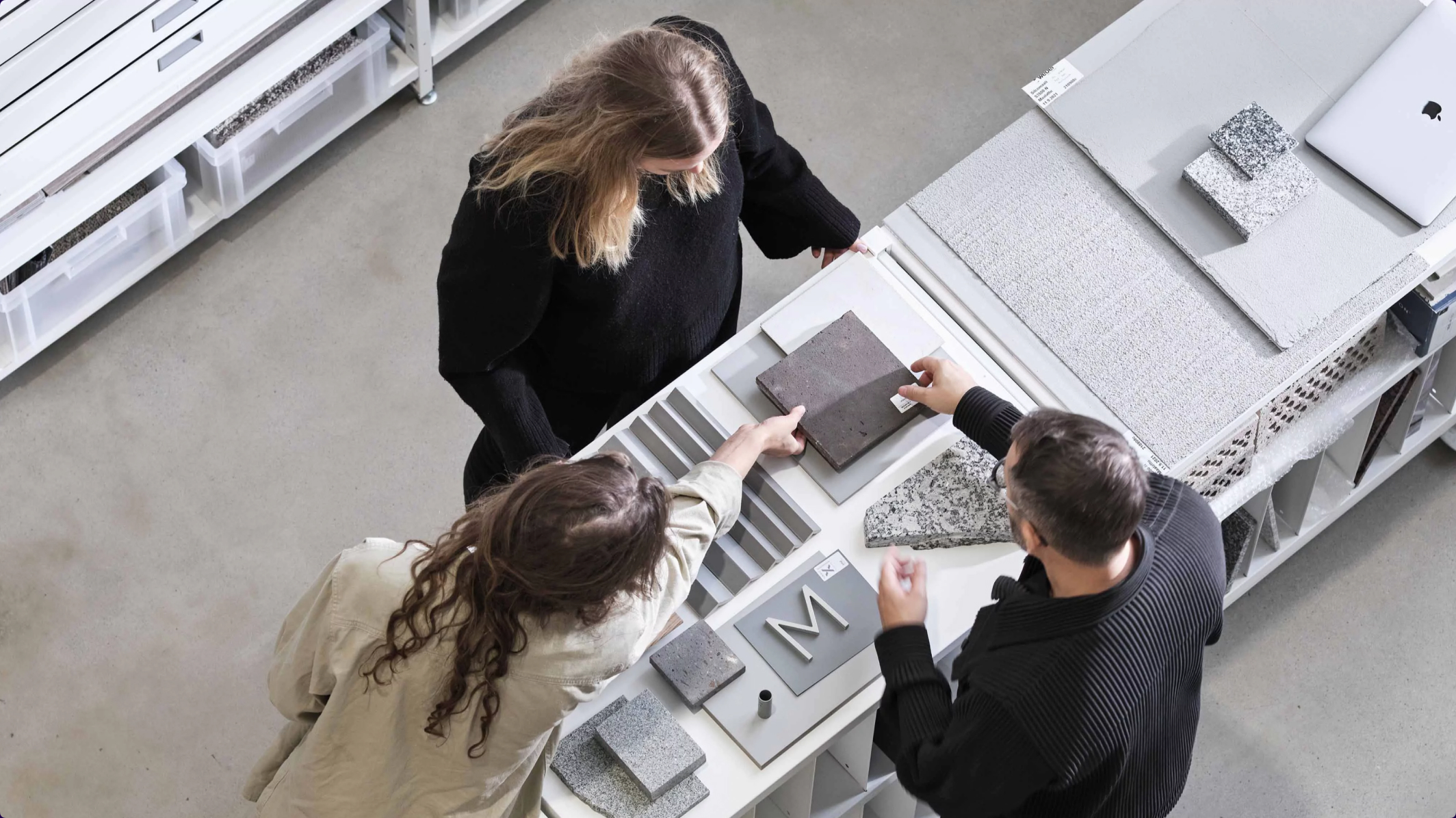 Design workshop with materials and sketches